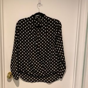 Classic THX collection polyester blend black with white polka dot high-low top.
